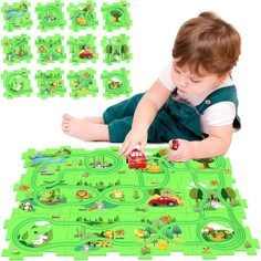 Children Educational Track Car DIY Free Assembly Map Scene To Build Electric Jigsaw Track Car (Forest) product